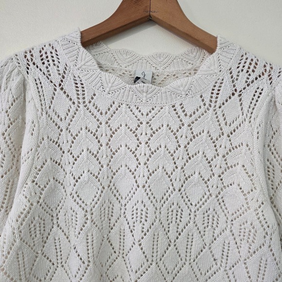 NWT Joie Pointelle Knit Puff Sleeve Sweater Sz M White Cottagecore Coquette - Picture 4 of 15
